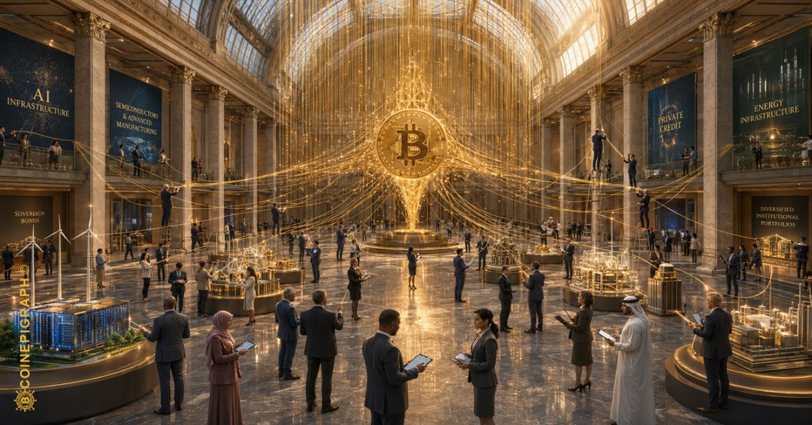 Institutional investors monitoring large Bitcoin ETF outflows inside a modern financial trading center as digital capital flows shift through global markets, illustrating the evolving structure of institutional Bitcoin investing.