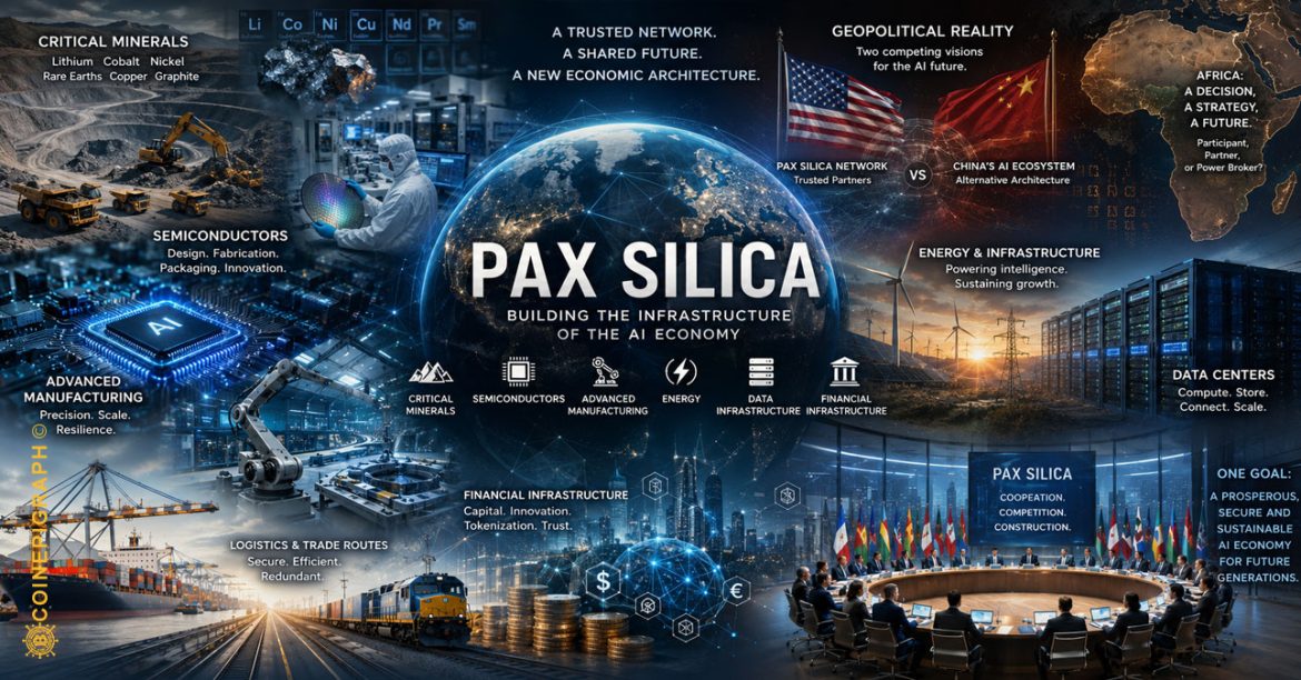 Global AI infrastructure network connecting semiconductor manufacturing, critical minerals, energy systems, hyperscale data centers and institutional capital across trusted international supply chains.