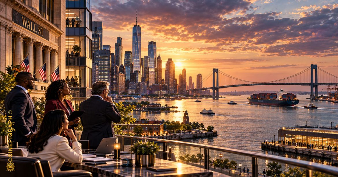 Traditional financial markets and blockchain infrastructure converging through stablecoins, tokenized stocks, regulated derivatives and programmable digital-asset markets.
