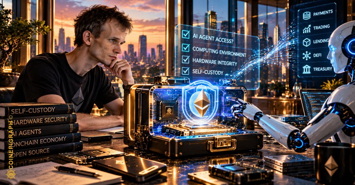 Semiconductor hardware, cryptographic private keys and AI agents illustrating the expanding security architecture behind digital asset ownership.