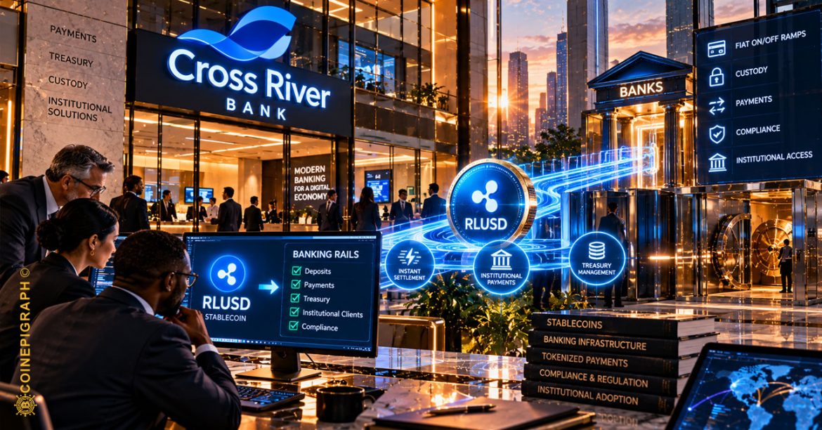 Cross River banking infrastructure integrating Ripple USD and XRP Ledger settlement alongside traditional payment rails such as ACH, wires and real-time payments.