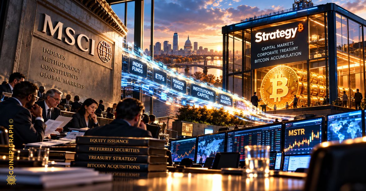 Strategy’s Bitcoin capital machine connecting passive index funds, public equity markets and corporate Bitcoin accumulation under MSCI scrutiny.